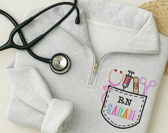 Embroidered RN Name Quarter Zip Shirt: Nursing Student Gift