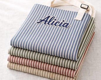 Personalized Striped Kitchen Apron with Name, Custom Cooking Apron with Pocket, Gift for Mom, Bridal Shower Gift for Her