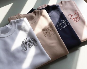 Personalized Pet Face Embroidered Crewneck Sweatshirt, Custom Dog Photo Pullover with Sleeve Embroidery, Varsity Style Gift for Dog Lovers