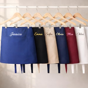 Custom Embroidered Waist Apron: Cotton-Poly Blend with Pockets
