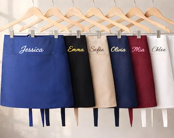 Custom Embroidered Waist Apron: Cotton-Poly Blend with Pockets