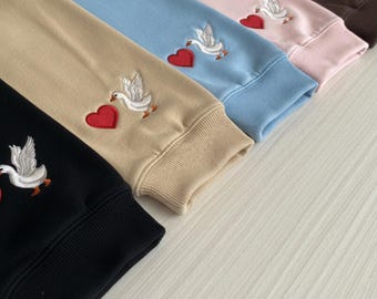 Personalized Initial Heart Embroidered Hoodie Sleeve, Custom Initials Sweatshirt, Matching Couples Hoodie, Anniversary & Valentine’s Gift
