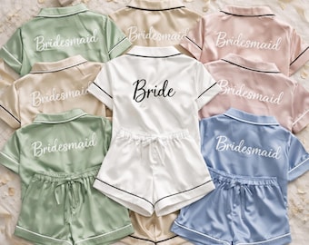 Custom Bridesmaid Pajama Set, Embroidered Name Ruffle Bridal Party PJs, Wedding Morning Getting Ready Outfit, Bachelorette Party Gift