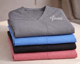 Personalized Scrub Set with Embroidered Name or Logo, Custom Medical Scrubs for Nurses & Doctors, Stretch Hospital Uniform, Custom Scrubs