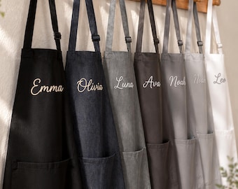 Custom Embroidered Apron with Name, Personalized Kitchen Apron, Cafe Barista Soft Uniform, Custom Cooking Aprons, Bakers Gift