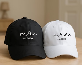 Embroidered Mrs. And Mr. Hat, Bachelorette, Honeymoon Outfit, Bride And Groom Hat, Personalized Mrs Baseball Hat, Bride Hat, Engagement Hat