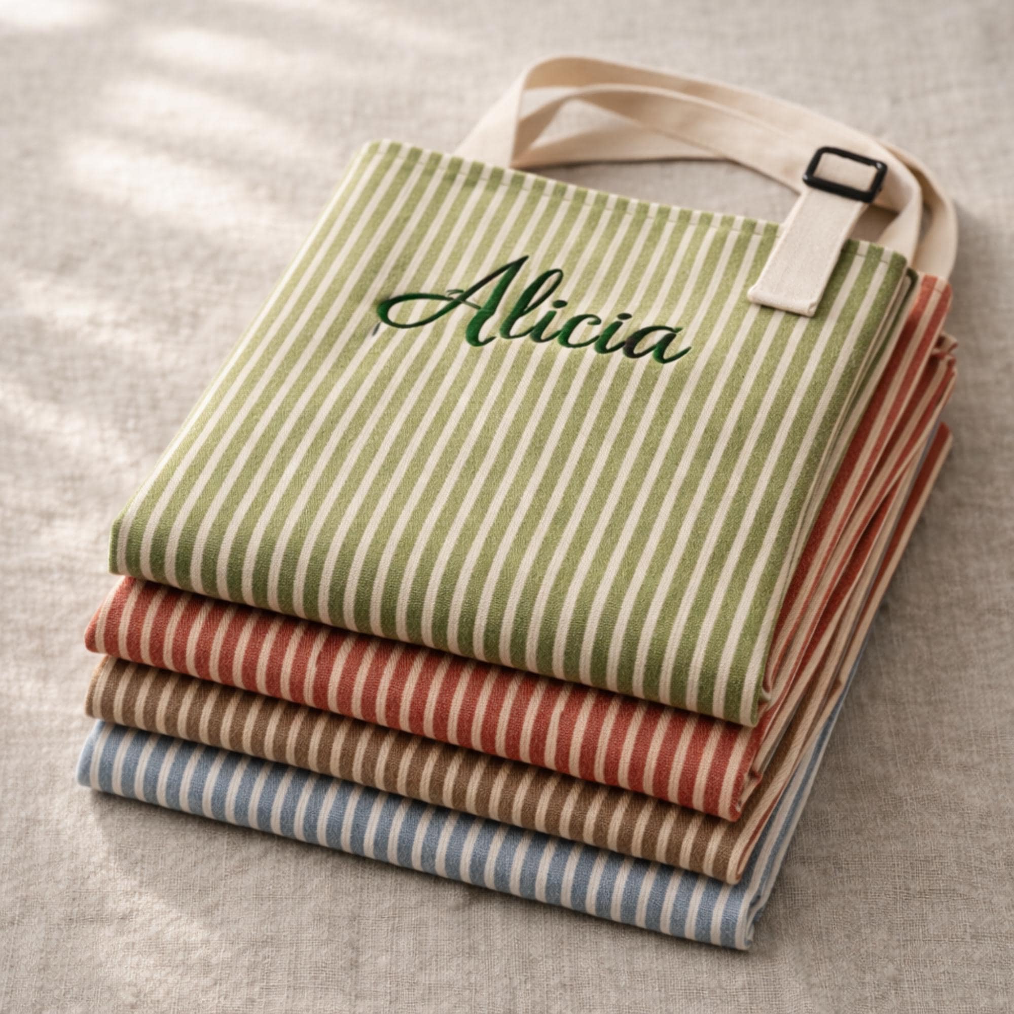 Personalized Striped Kitchen Apron with Name, Custom Cooking Apron with Pocket, Gift for Mom, Bridal Shower Gift for Her