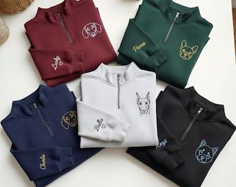 Custom Embroidered Pet Quarter Zip Sweatshirt from Photo, Personalized Dog & Cat Pullover Sweatshirt, Pet Name Shirt, Gift for Dog Lovers