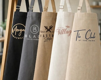 Custom Embroidered Apron with Name, Personalized Kitchen Apron, Cafe Barista Soft Uniform, Custom Cooking Aprons, Mom Dad Gift