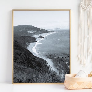 Vintage Big Sur Wall Art, Kalifornien, Landstraße 1, schwarz und weiß, Digitaldruck