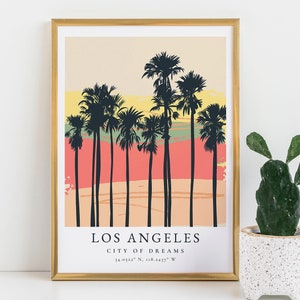 Los Angeles, Wall Art, California Poster, Sunset & Palm Trees, Abstract Digital Print, Instant Download