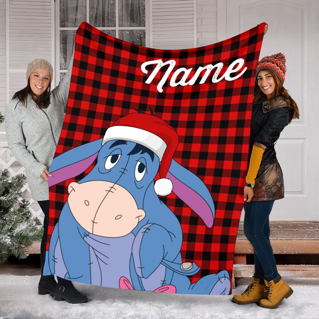 Eeyore Winne the Pooh Christmas Blanket, Personalized Name Christmas