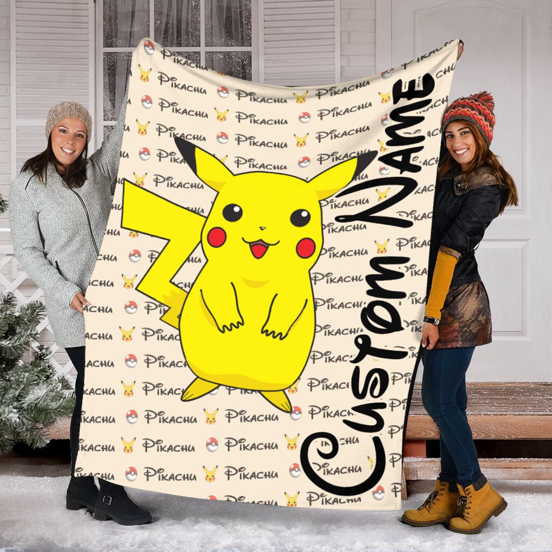 Personalized PKM Pikachu Blanket, Custom Name Pikachu Blanket , PKM