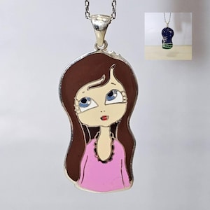 Cute Cartoon Doll Pendant – Funny Girl Jewelry, Handmade Gift for Her, Sterling Silver Kids Necklace,Armenian Jewelry for Girls