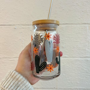 Cactus Glass Cup, Western cup, Howdy Glass Cup, Trendy Glass Cup, Valentines Cup