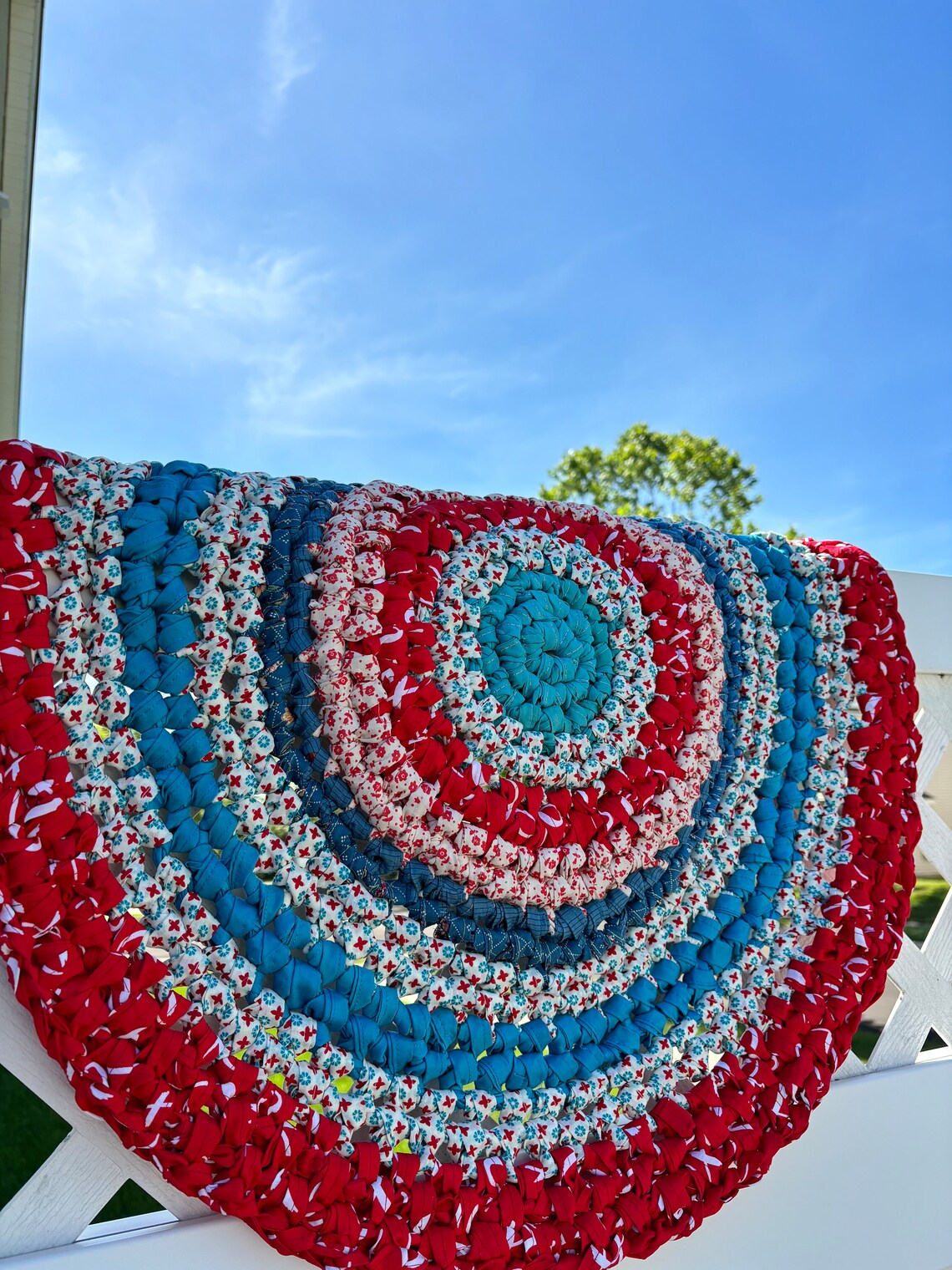 Rag Rug, Round 28 in Turquoise, Red, Med Blue, White - Etsy