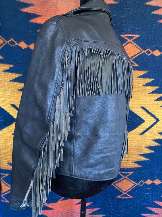 Vintage Early 80’s The Leather Shop Fringe Black Leat… Gem