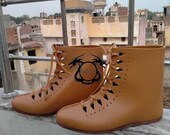 Handmade Ankle boots Medieval Leather Shoes Drama Theater Cosplay Viking Pirate Dress Shoes