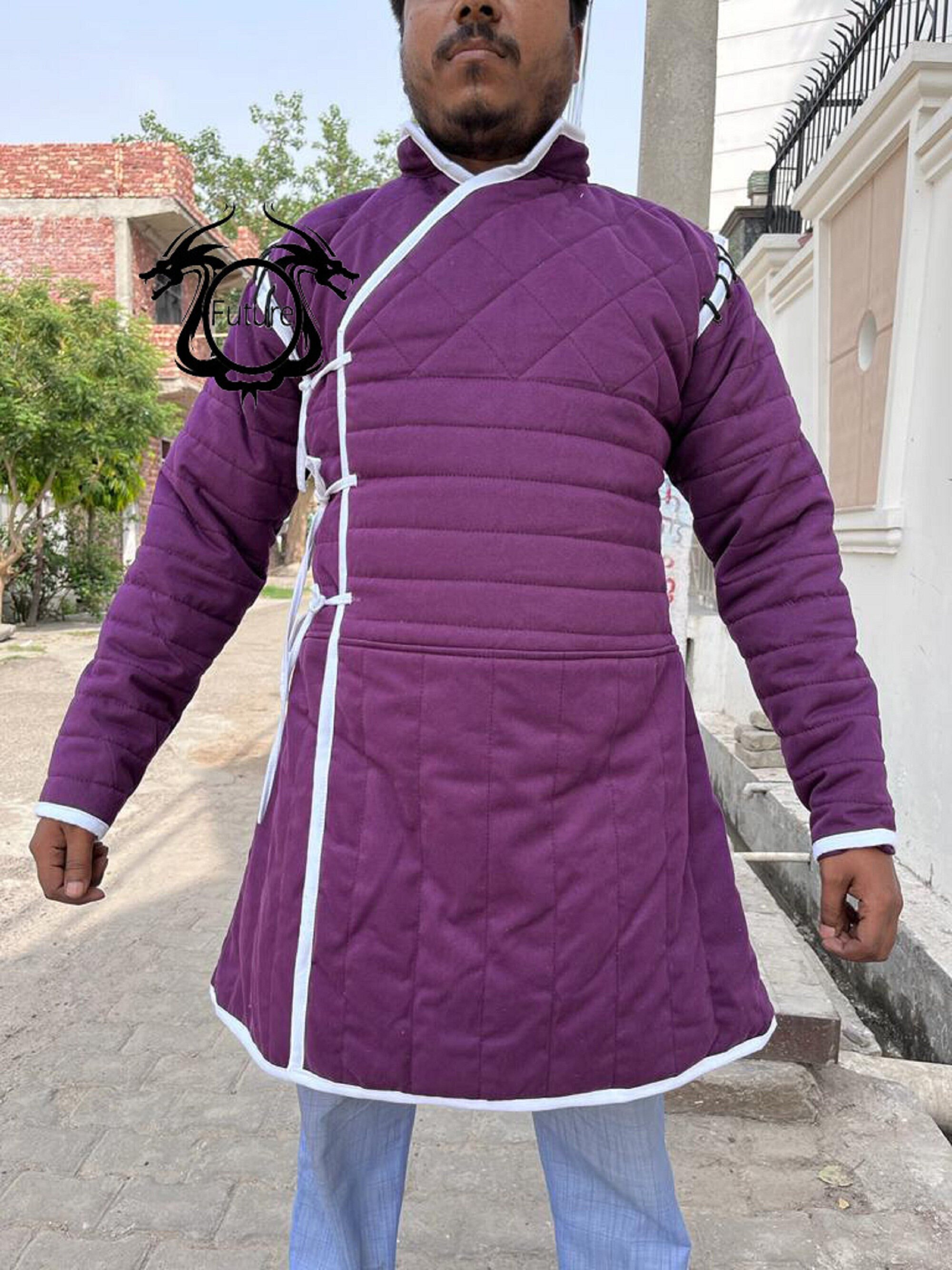 Cotton Fabric Medieval Thick Padded Half Length Full Sleeves Gambeson Coat Aketon Jacket Armor 