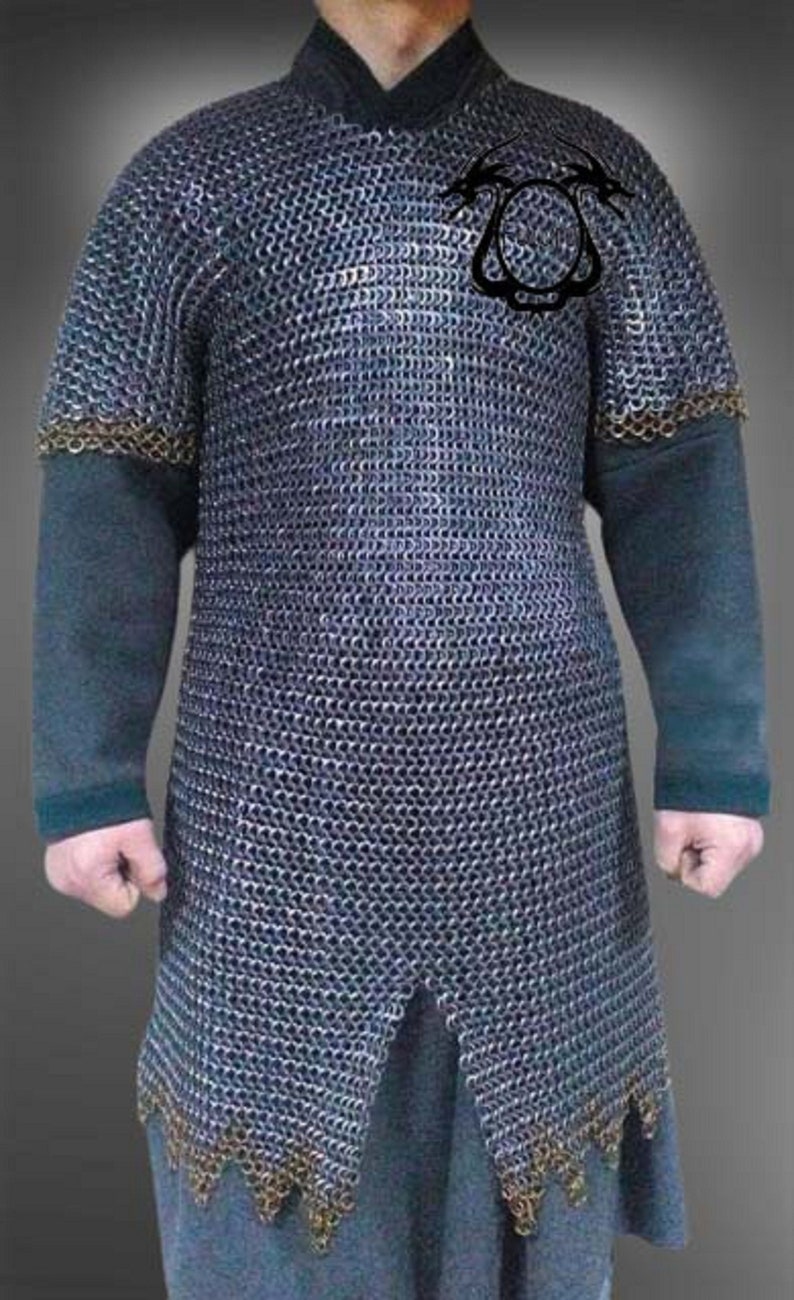 Chainmail Hauberk Short Sleeve Shirt with Zig Zak Brass Row | 9 Chainmail Hauberk Short Sleeve Shirt with Zig Zak Brass Row | 9