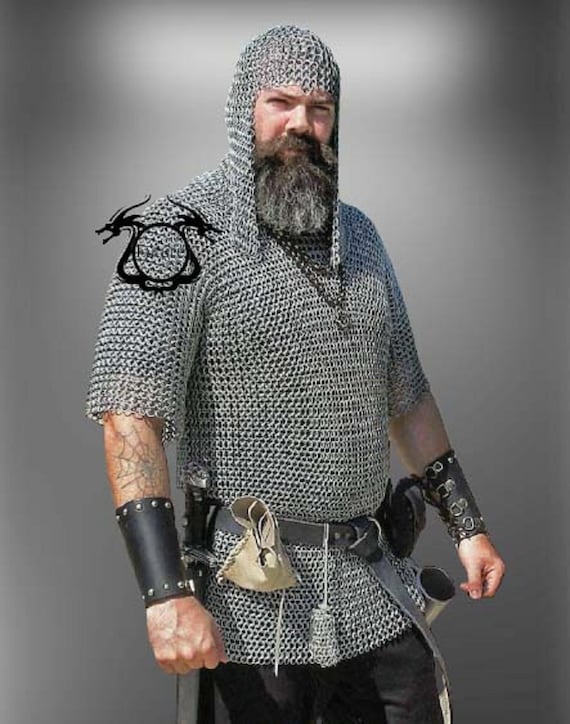 Medieval Body Armor Aluminium Butted Chain mail Shirt Necktie COTTON CAP