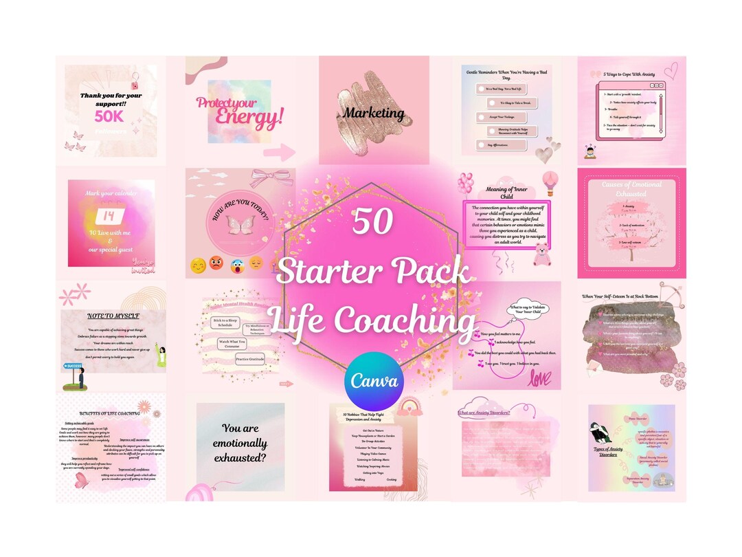 50 Life Coach Mental Health Instagram CANVA Templates Life Coach ...