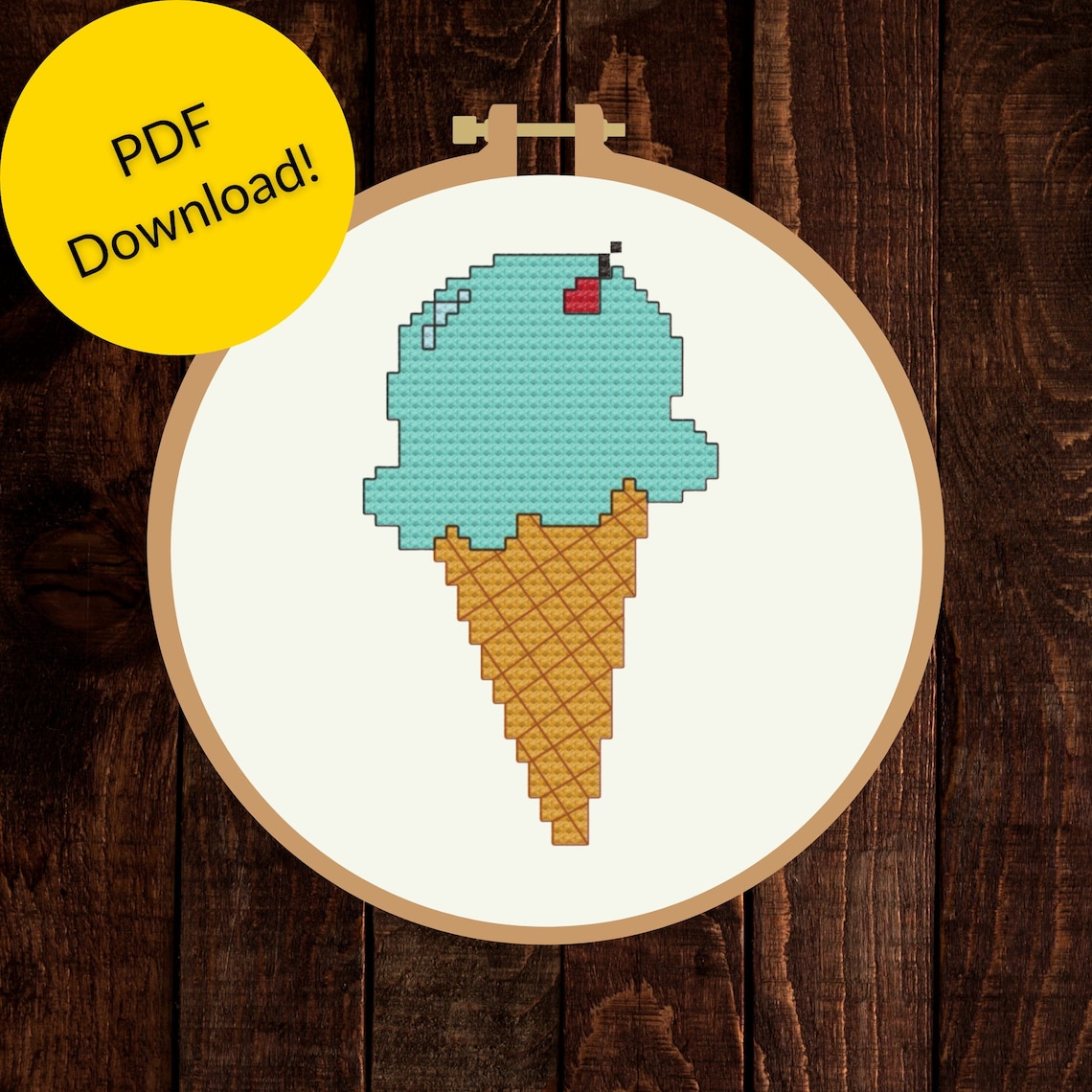 Ice Cream Cone Cross Stitch Pattern Instant PDF Digital Etsy