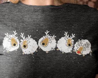 Reindeer Puffs Unisex T-Shirt: Festive Christmas Snow Ball Sheep, Fluffy Cotton Puff Reindeer Ornaments