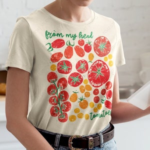 Tomate Blockprint II Unisex T-Shirt, Tomate Humor, Tomate Obst Illustration, Botanischer Tomaten Pflanzgarten, Kulinarisches Gemüse, Vegan Köchin