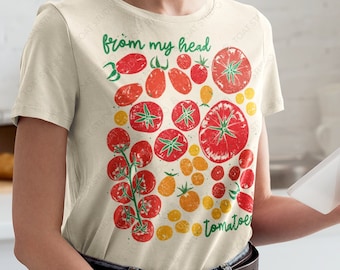 Tomato Blockprint II Unisex T-Shirt, Tomato Humor, Tomato Fruit Illustration, Botanical Tomato Plant Garden, Culinary Vegetable, Vegan Cook