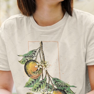 Orange Drawing Unisex T-shirt, Orange Fruit Artwork, Farmcore, Orange Trees, Farmers Market, Sweet Orange Juice, Vitamin C, Citrus Garden