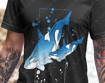 Orca Whales Unisex T-Shirt: Killer Whale Graphic Tee, Marine Mammal Baby Orca, Oceanic Wildlife