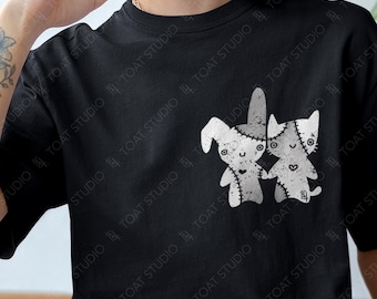 Dark Goth Bunny Kitty Unisex T-shirt - Yami Kawaii, Creepy Cute, Animal Voodoo Dolls, Scene Clothing, Harajuku Kawaii, Animal Friends