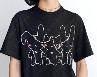 Dark Goth Kitty Bunnies Unisex T-shirt - Yami Kawaii, Creepy Cute, Animal Voodoo Dolls, Scene Clothing, Harajuku Kawaii, Animal Friends