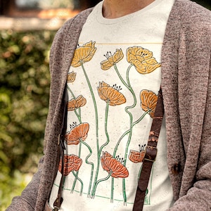 Poppy Flowers Unisex T-Shirt: Vintage Orange Floral Graphic, Summer Wildflower Fields, California Super Blooms