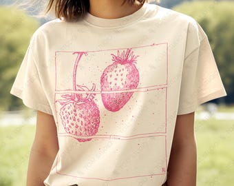 Strawberries Unisex T-shirt - Plant Art, Cottagecore, Farmcore, Berry Drawing, Fruit Farm, Strawberry Picking, Farmers Market, Fruit Garden