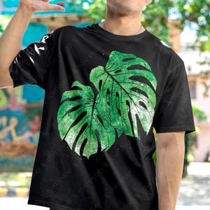 Monstera Blockprint II Unisex T-shirt, Tropische Pflanze Blatt Zeichnung, Botanischer Garten, Monstera Laub, Zimmerpflanze Eltern, Deliciosa Blatt