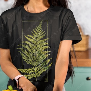 T-shirt unisexe Fougères Blockprint IV, dessin de décor végétal, chemise art floral, art botanique, jardin fleuri, chemise jersey illustration botanique