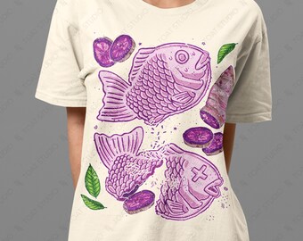 Ube Taiyaki Unisex T-Shirt, Purple Yam, Kawaii Fish, Japanese Pastry, Japan Food Lover, Crispy Fish Waffles, Japan Street Food, Sweet Snacks