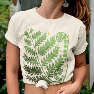 Boho Farn Unisex T-Shirt: Farnblatt Waldpflanze Grafik, Naturliebhaber & Grünes Waldkern T-Shirt