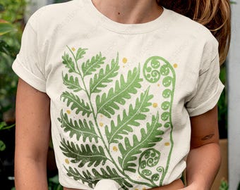 Boho Fern Unisex T-Shirt: Fern Leaf Forest Plant Graphic, Nature Lover & Green Forestcore Tee