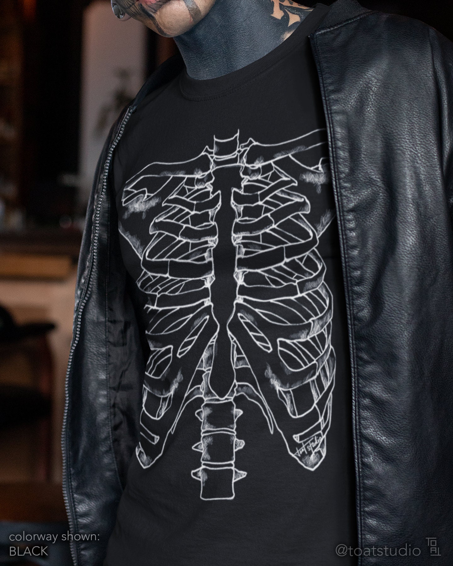  Skeleton Rib Cage  Jumbo Print Novelty Halloween Costume Youth  T-Shirt-Youth,S Black : Sports & Outdoors