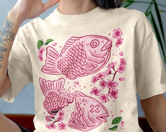 Sakura Taiyaki Unisex T-Shirt: Kawaii Cherry Blossom Japanese Pastry Fish Waffle Graphic Tee