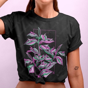Tradescantia Nanouk Blockprint Unisex T-Shirt, Pink Nanouk Sukkulente, Wandering Jew, Zimmerpflanzen, Pink Multicolor, Pflanze Mama Eltern Geschenk