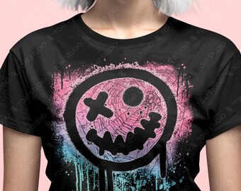 Pastel Goth Happy Face Unisex T-Shirt: Yami Kawaii Smiley Face, Pastelgore Soft Grunge Scene