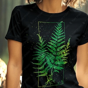 Fern Blockprint VI Unisex T-shirt, Fern Leaf Drawing, Fern Leaves, Botanical Fern Plant Illustration, Fern Forest Foliage, Evergreen Frond