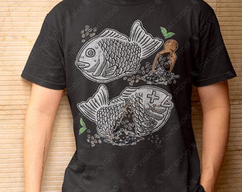 Black Sesame Taiyaki Unisex T-Shirt: Kawaii Japanese Pastry Dessert, Funny Fish-Shaped Waffles Graphic Tee