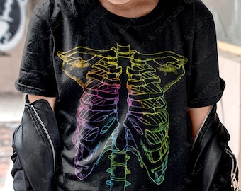 Rib Cage II Unisex T-Shirt: Y2k Soft Grunge Skeleton Torso Anatomical Graphic Art Design