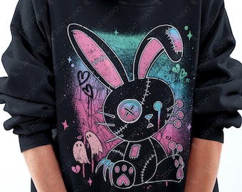 Pastel Goth Bunny Unisex Sweatshirt: Harajuku Yami Kawaii Stuffed Voodoo Doll, Spooky Rabbit Graphic