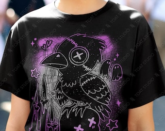 Dark Goth Crow Unisex T-Shirt: Yami Kawaii Creepy Gothic Voodoo Bird, Harajuku Grunge Raven